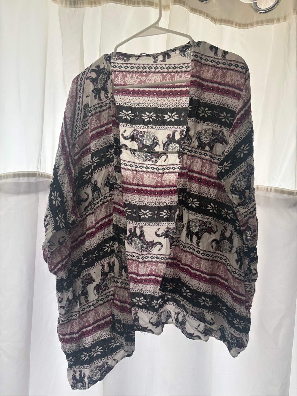 zeagoo Boho Elephant Print Kimono - Black, Cream & Burgundy